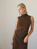 Lucy High Neck Sleeveless Knit - Brown