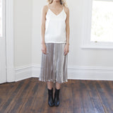 Grace Metallic Midi Pleated Skirt-Silver