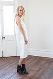 NELLIE HOOP SATIN SLIP DRESS -WHITE