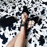 Lena Black Suede Lace Flat - HELLO PARRY Australian Fashion Label 