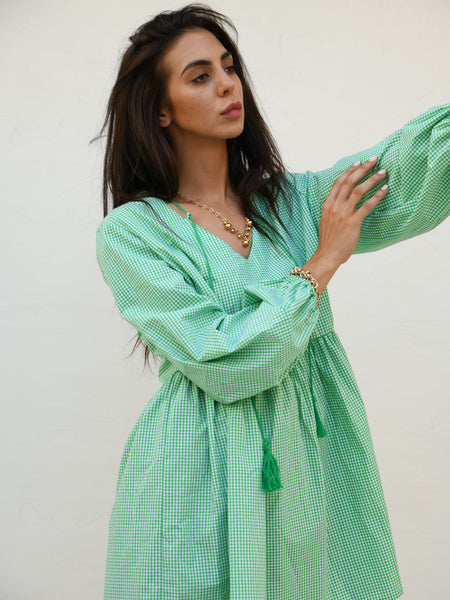 green emerald velvet dress Audrey Green Gingham Dress – Apostolic Threads Boutique main image 1