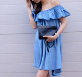 Katie Chambray Off-Shoulder Dress