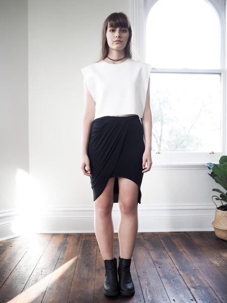 Kava Ruche Split Jersey Skirt Black HELLO PARRY