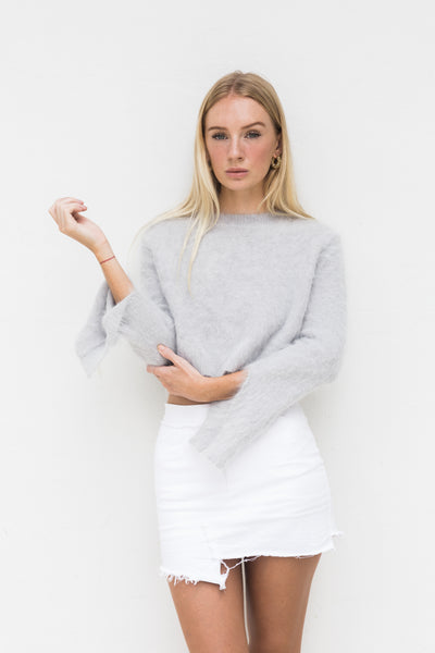 BRENDA FLUFFY CROP JUMPER- LIGHT GREY