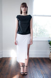 Talia Jersey Midi Skirt With Thigh Split - WHITE
