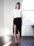 Talia Jersey Midi Skirt With Thigh Split -BLACK