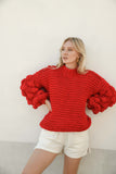 ZARENA BUBBLE KNIT SWEATER- RED