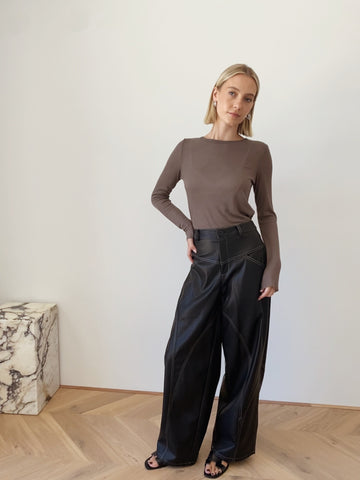 Inex Black Vegan Leather Wide Leg Pants