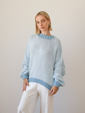 DESIREE OVERSIZE MERINO WOOL JUMPER - CONTRAST SKYBLUE