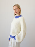 DESIREE OVERSIZE MERINO WOOL JUMPER - CREAM/ROYAL BLUE