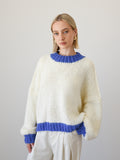 DESIREE OVERSIZE MERINO WOOL JUMPER - CREAM/ROYAL BLUE