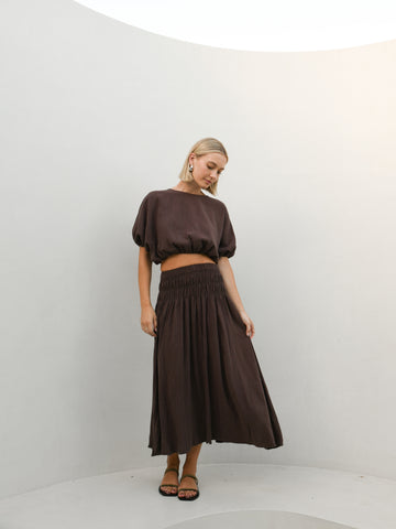 EBONY TOP & SKIRT TWO PIECE SET - COCOA