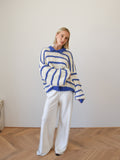 EMELINA MERINO WOOL STRIPE JUMPER - BLUE