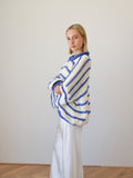 EMELINA MERINO WOOL STRIPE JUMPER - BLUE