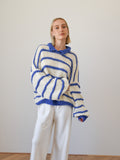 EMELINA MERINO WOOL STRIPE JUMPER - BLUE