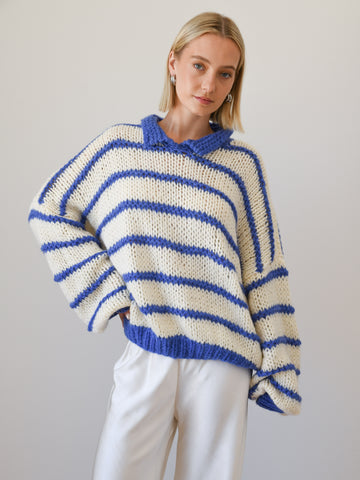 EMELINA MERINO WOOL STRIPE JUMPER - BLUE