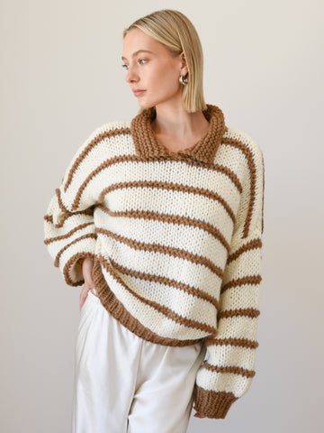 EMELINA MERINO WOOL STRIPE JUMPER - COCOA