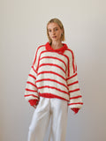 EMELINA MERINO WOOL STRIPE JUMPER - RED