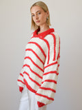 EMELINA MERINO WOOL STRIPE JUMPER - RED