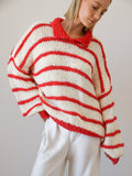 EMELINA MERINO WOOL STRIPE JUMPER - RED