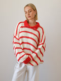 EMELINA MERINO WOOL STRIPE JUMPER - RED