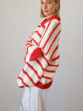 EMELINA MERINO WOOL STRIPE JUMPER - RED