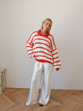 EMELINA MERINO WOOL STRIPE JUMPER - RED