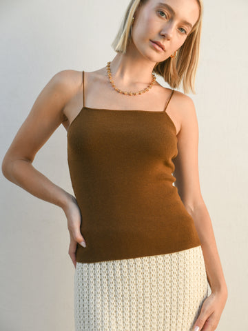 Ida Fine Strap Knit Top - Taupe