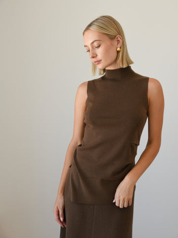 Lucy High Neck Sleeveless Knit - Brown