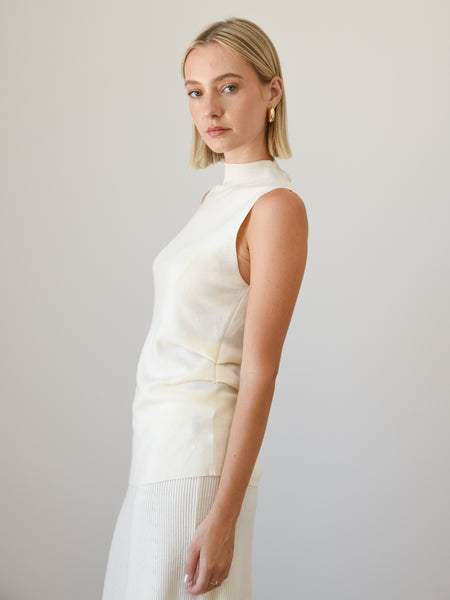 Lucy High Neck Sleeveless Knit - Cream