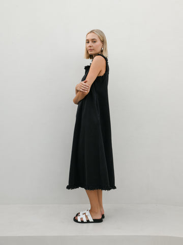 Masion Frayed Edge Dress - Black