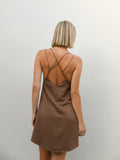 Rumi Cross Back Silky Slip Dress - Coffee