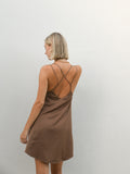 Rumi Cross Back Silky Slip Dress - Coffee
