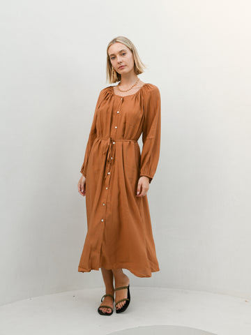 Viv Button Dress - Cinnamon