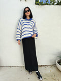 EMELINA MERINO WOOL STRIPE JUMPER - BLUE