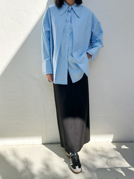 PERNILLE Oversized Shoulder Pad Shirt- Sky Blue
