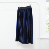 JOEY VELVET PLEATED SKIRT- NAVY