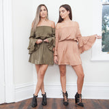 Steph Off Shoulder Dress-Khaki