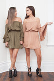 Steph Off Shoulder Dress-Khaki