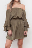 Steph Off Shoulder Dress-Khaki