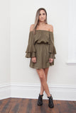 Steph Off Shoulder Dress-Khaki