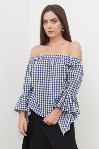 Iva Off Shoulder Gingham Top