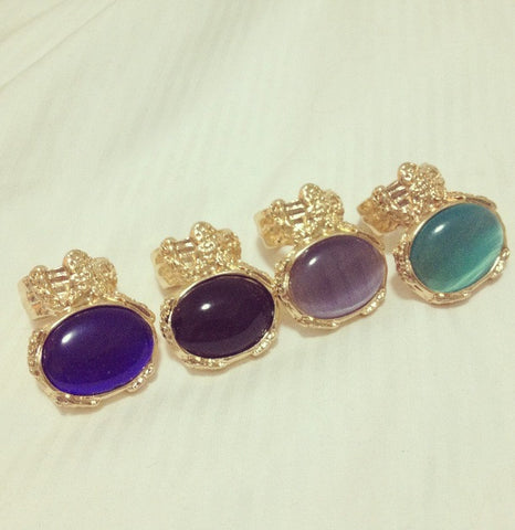 Gold-plated Arty Metal Oval Stone Ring - HELLO PARRY Australian Fashion Label 