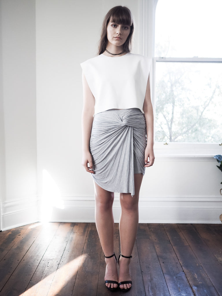Avery Knot Detail Jersey Skirt Grey HELLO PARRY