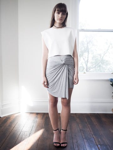 Avery Knot Detail Jersey Skirt - Grey - HELLO PARRY Australian Fashion Label 