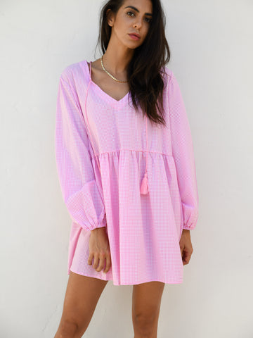 Blair Babydoll Tunic Dress -Pink Gingham