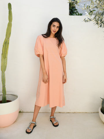 Cece Puff Sleeve Dress -Gingham Tangerine