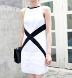 Cross Canvas Monochrome Dress -White - HELLO PARRY Australian Fashion Label 