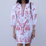 CORINNA EMBROIDERED DRESS -RED