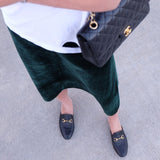 Carly Velvet Midi Skirt- Emerald Green